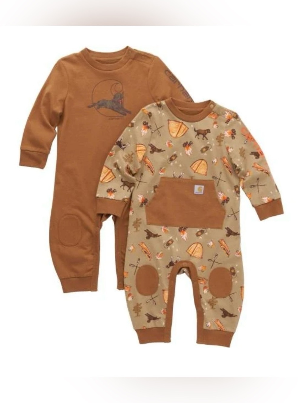 Carhartt Brown and Tan Camp Coverall One-Piece Pajama Set 2 Pack Baby Boy 9M